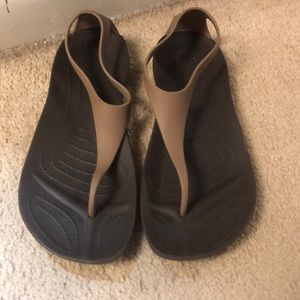 Crocs brown and tan ankle wrap sandal-  size 8